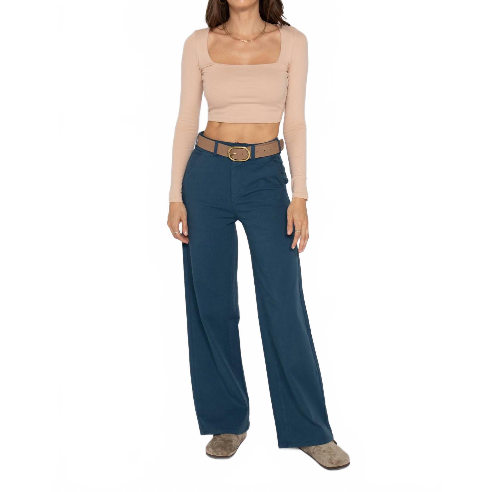 New Oliver Logan Flora Stretch High Rise Trouser Pant In Majolica Blue